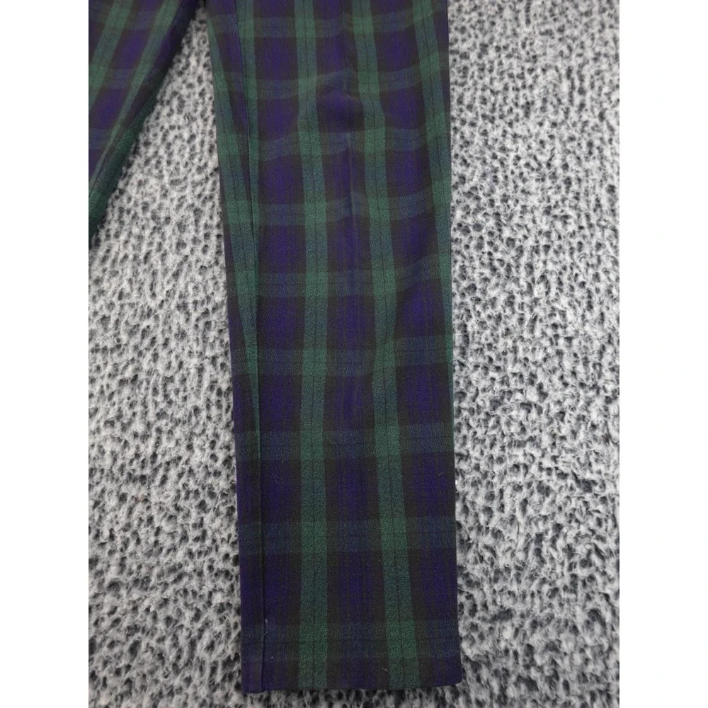 Zerres High Waisted Black Watch Plaid Slim Leg‎ Trousers Green Navy Blue Size 26